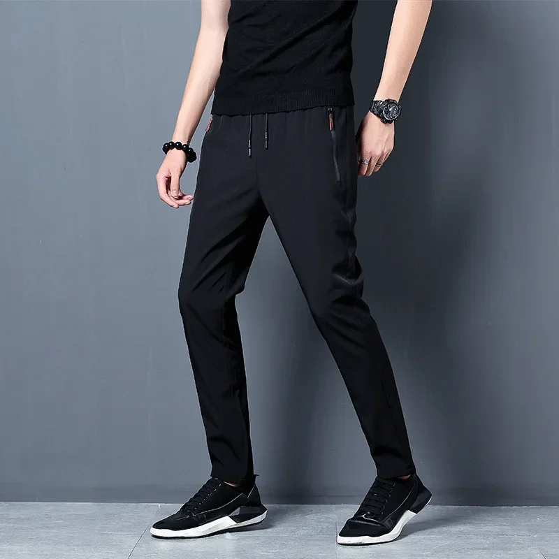 Męskie spodnie casual slim fit z elastyczną talią, duże rozmiary Czarny