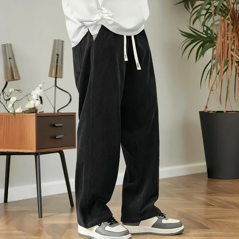 Męskie spodnie sztruksowe luźne baggy z elastyczną talią Cx 2black