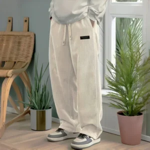 Męskie spodnie sztruksowe luźne baggy z elastyczną talią Cx 3beige