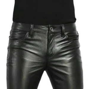 Męskie spodnie ze sztucznej skóry slim fit w stylu rockowym Czarny
