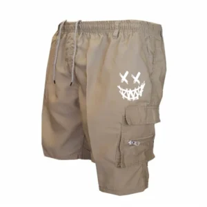 Męskie szorty cargo z nadrukiem flagi i wieloma kieszeniami Khaki