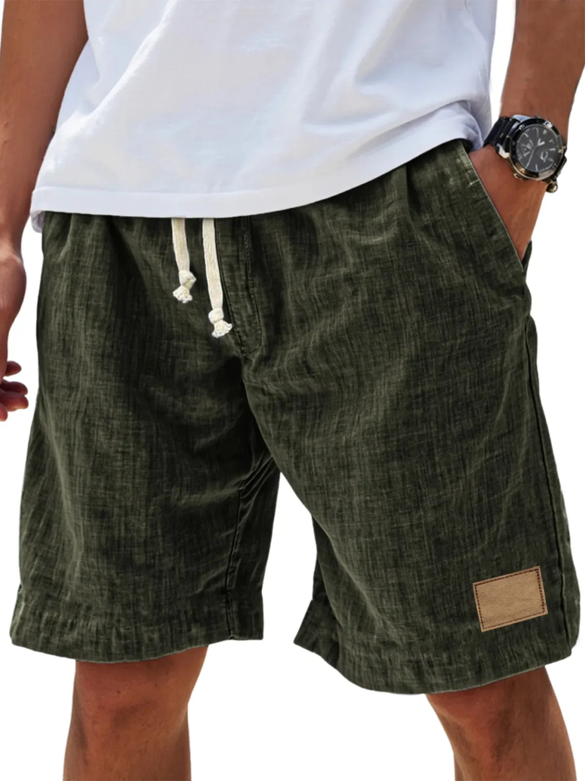 Męskie szorty lniane w stylu retro streetwear Khaki