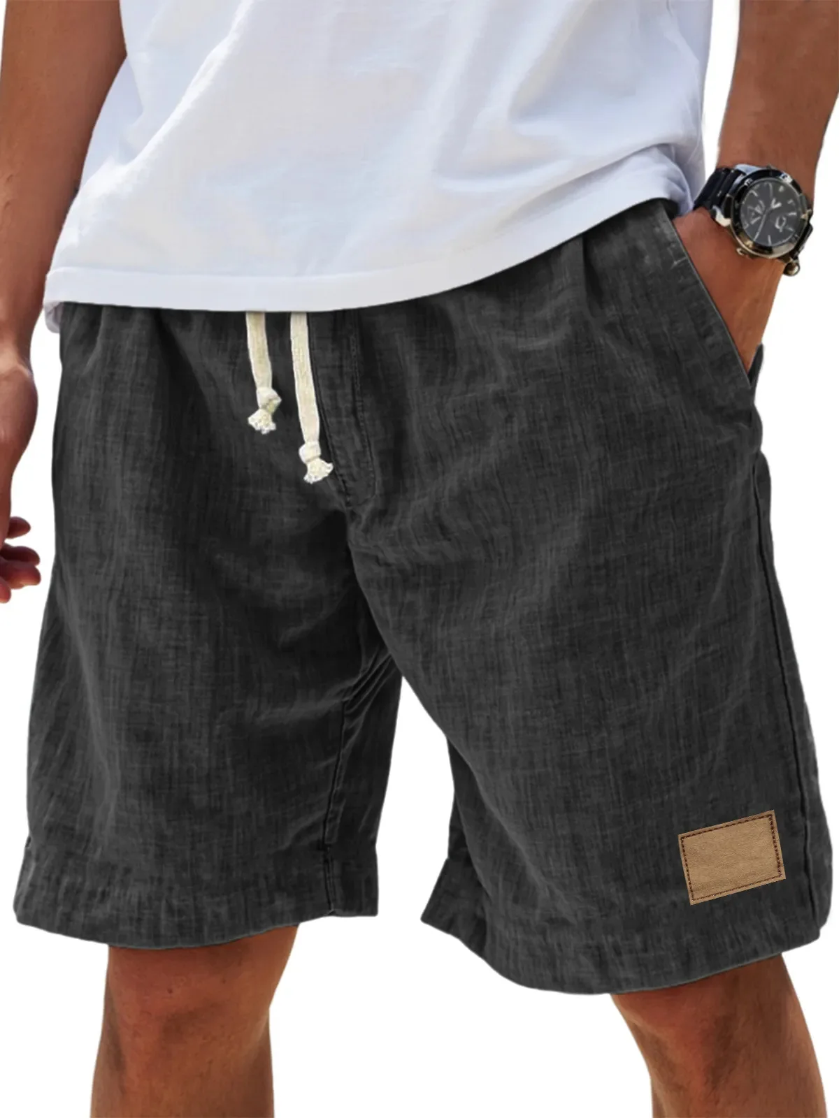 Męskie szorty lniane w stylu retro streetwear Czarny