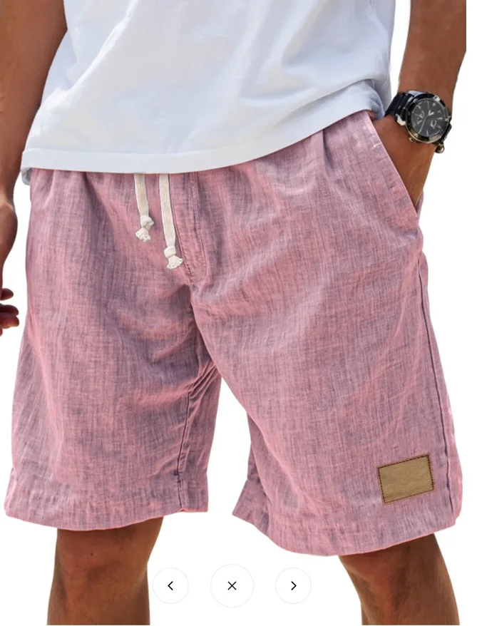Męskie szorty lniane w stylu retro streetwear Różowy
