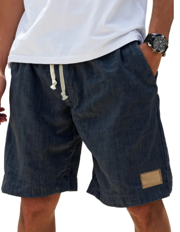Męskie szorty lniane w stylu retro streetwear Niebieski