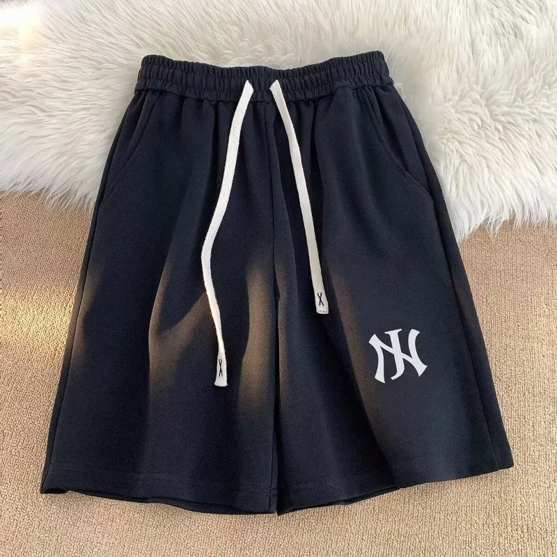 Męskie szorty sportowe oversize z nadrukiem, luźny krój streetwear Czarny