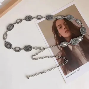 Metalowy łańcuszek na talię - regulowany pasek biodrowy w stylu retro Brązowy