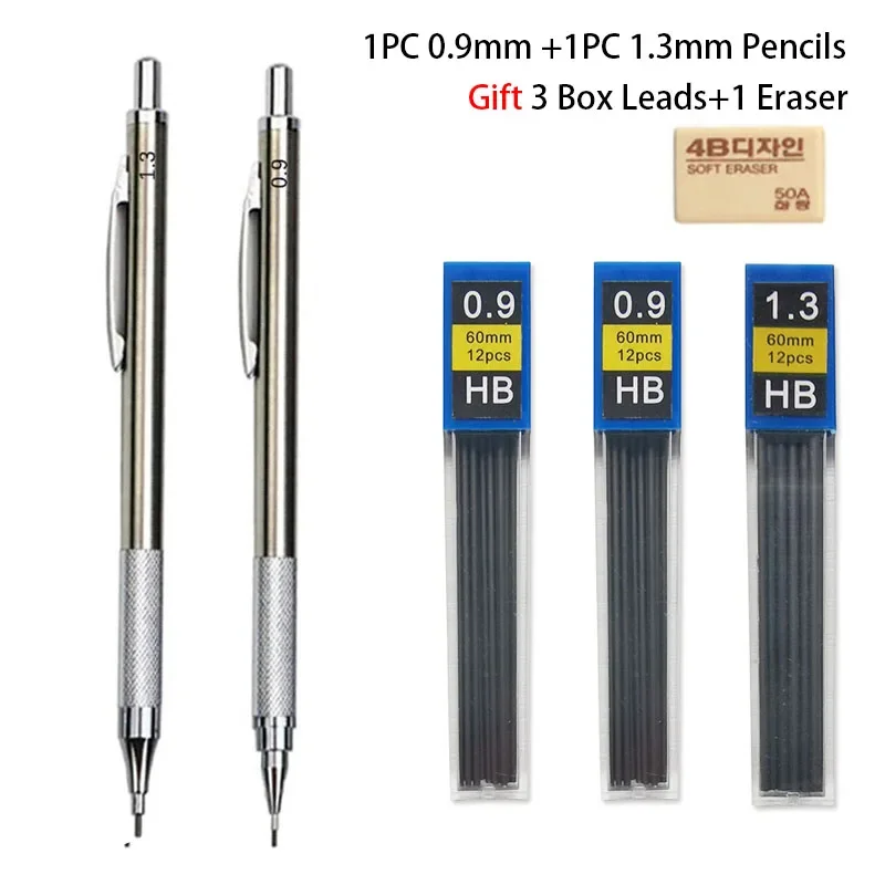Metalowy ołówek automatyczny - komplet grubości 0,3-2 mm Ciemnoszary