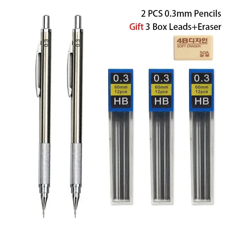 Metalowy ołówek automatyczny - komplet grubości 0,3-2 mm Niebieski