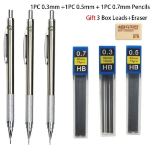 Metalowy ołówek automatyczny - komplet grubości 0,3-2 mm Różowy