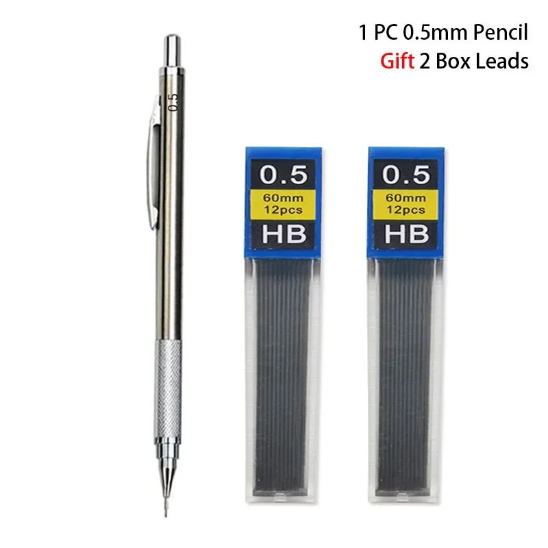 Metalowy ołówek automatyczny - komplet grubości 0,3-2 mm żółty