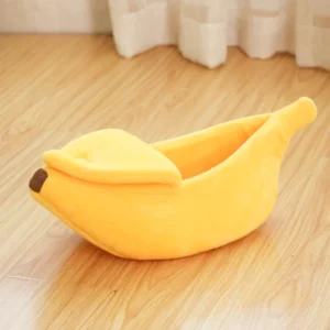Miękkie legowisko dla kota w kształcie banana półzamknięte żółty
