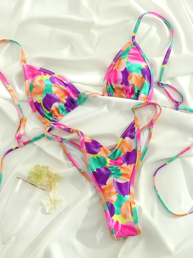 Mikro bikini damskie z wycięciami niski stan trójkątny krój Czarny