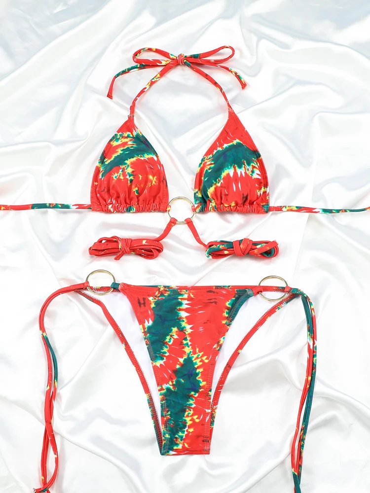 Mikro bikini damskie z wycięciami niski stan trójkątny krój Pomarańczowy
