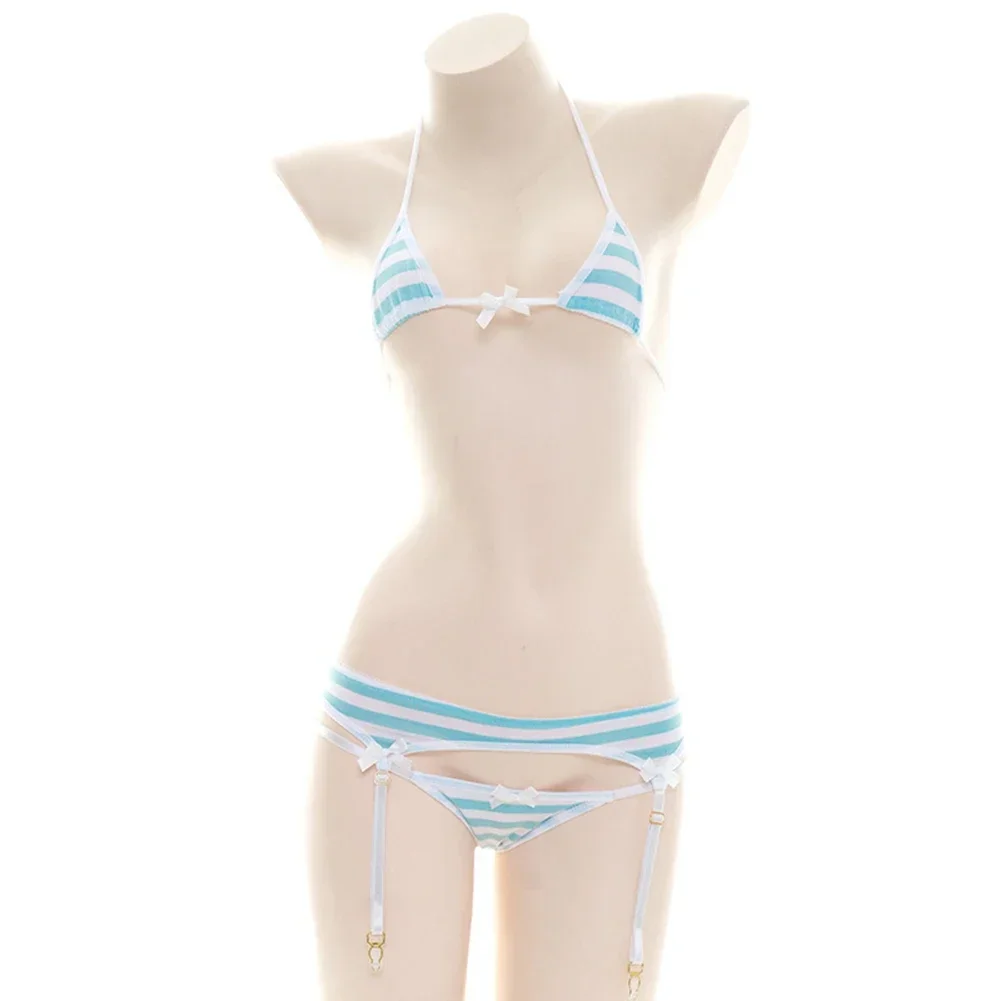 Seksowne mikrobikini bielizna damska w paski — zestaw top i stringi Czarny