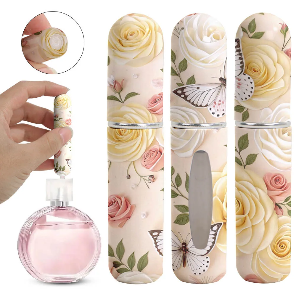 Mini butelka na perfumy z zawieszką i wzorem kwiatowym 5 ml Khaki
