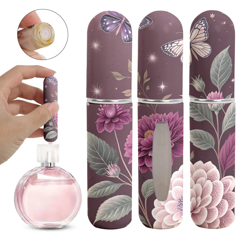 Mini butelka na perfumy z zawieszką i wzorem kwiatowym 5 ml Jasnożółty