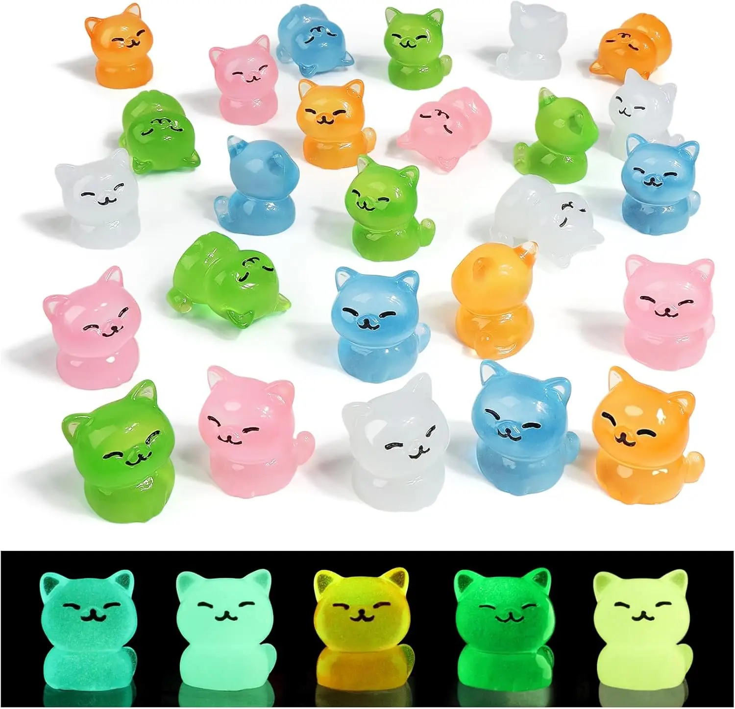 Mini figurki kotów świecące w ciemności — zestaw 5 lub 10 szt. Wielokolorowy