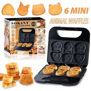 Mini gofrownica w kształcie zwierzątek na 6 mini gofrów 