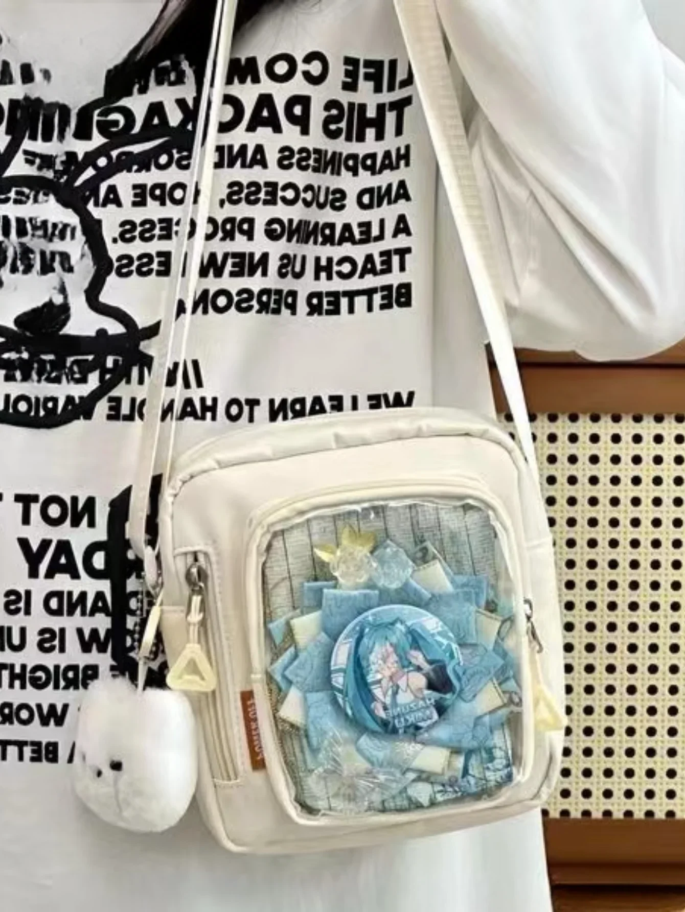 Mini Ita Bag przezroczysta crossbody Y2K — koreańska moda Biały