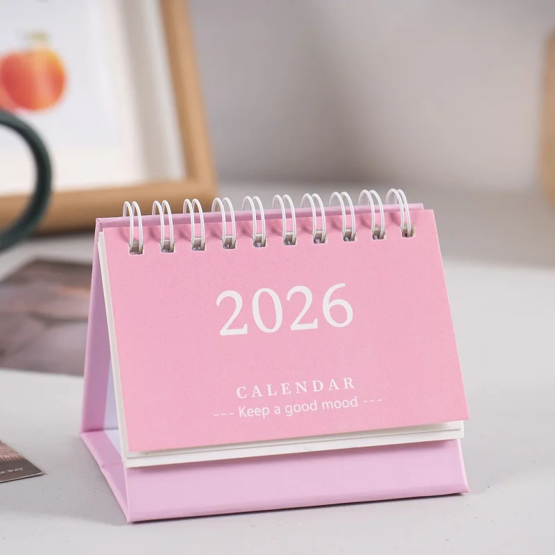 Mini kalendarz biurkowy 2026 w stylu minimalistycznym, dekoracja biurka Bordowy