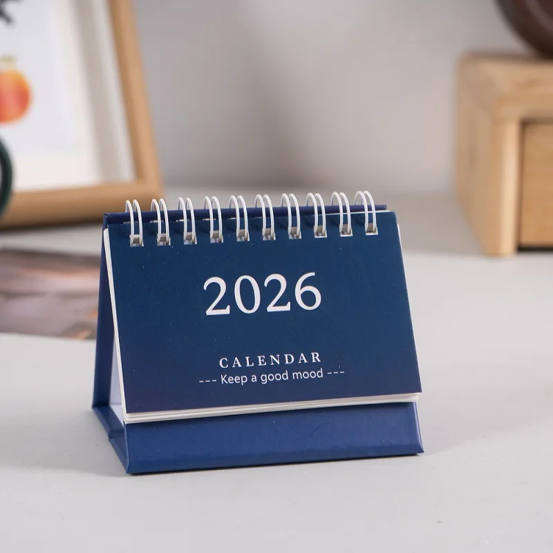Mini kalendarz biurkowy 2026 w stylu minimalistycznym, dekoracja biurka Niebieski