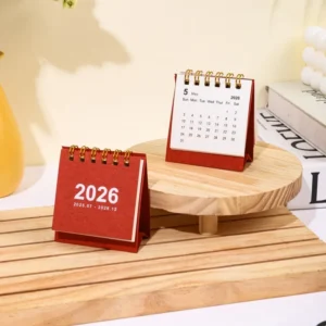 Mini kalendarz biurkowy 2026 z efektem przewracania kartek Czerwony