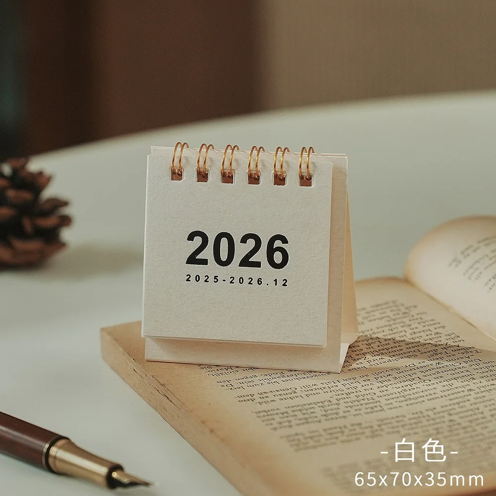 Mini kalendarz biurkowy 2026 ze spiralą żółty
