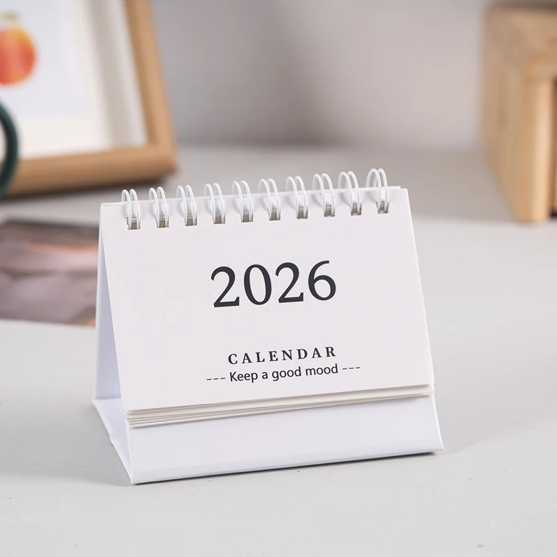 Mini kalendarz biurkowy 2026 — uroczy planer z notatnikiem Bordowy