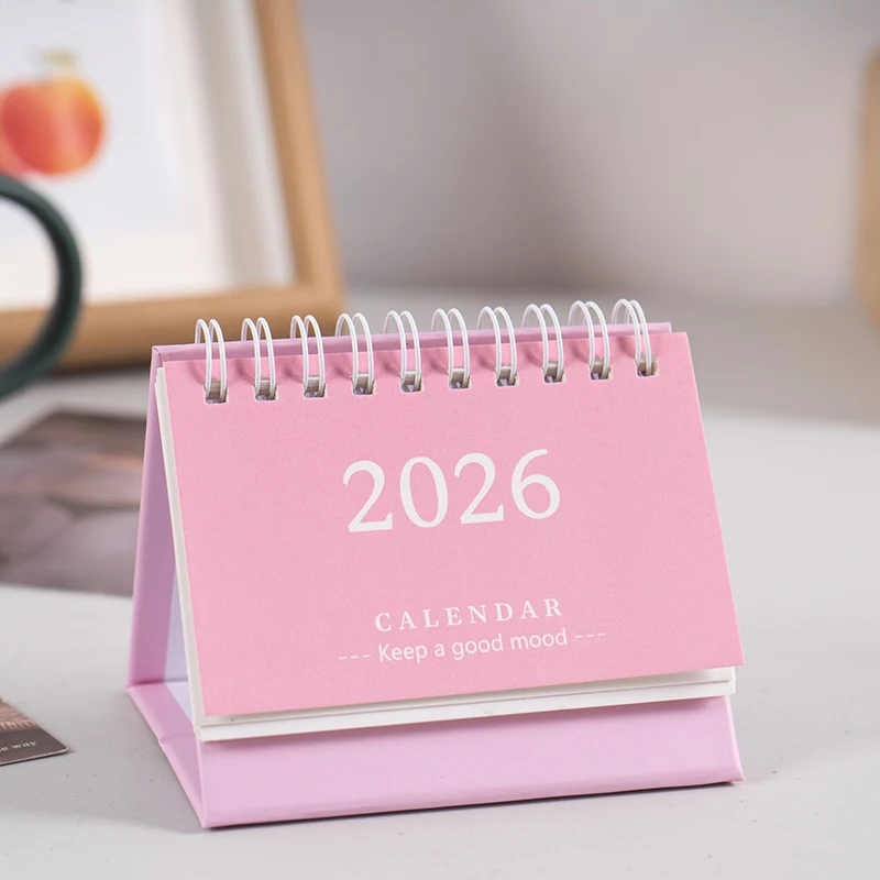 Mini kalendarz biurkowy 2026 — uroczy planer z notatnikiem żółty