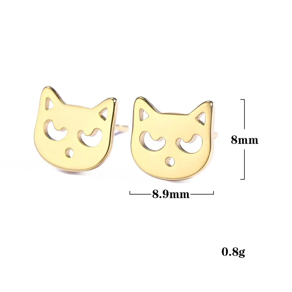 Mini kolczyki sztyfty ze stali nierdzewnej — delfin, kot, motyl Imitacja rodowana