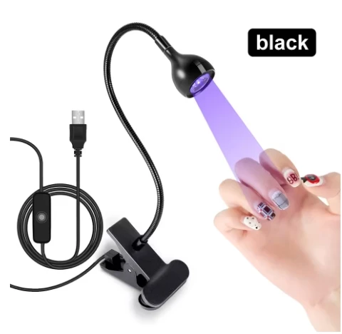 Mini lampa LED UV do paznokci z klipsem USB Czarny