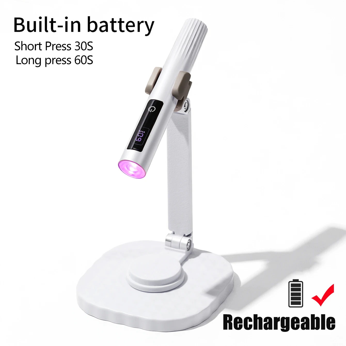 Mini lampa UV do paznokci z podstawką i wyświetlaczem Biały