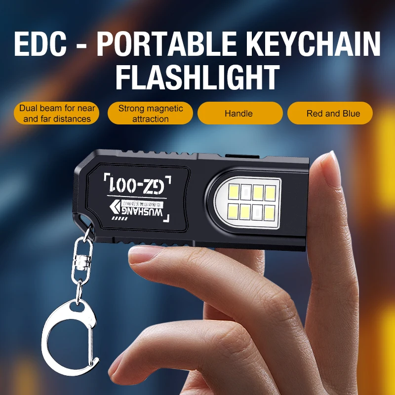 Mini latarka z klipsem do paska – ładowanie USB, brelok anti-lost, bardzo jasna Czarny