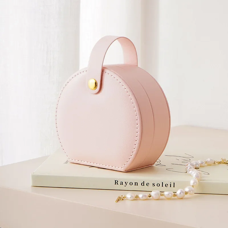 Mini organizer na biżuterię ze skóry ekologicznej - podróżne etui Różowy
