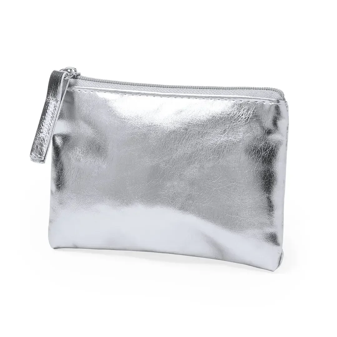 Mini portfel ze skóry PU z etui na klucze i monety z zamkiem Srebrny