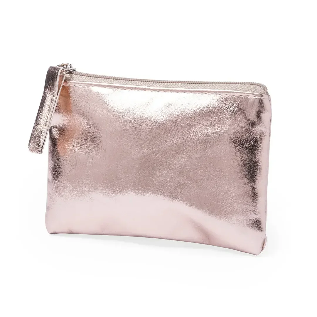 Mini portfel ze skóry PU z etui na klucze i monety z zamkiem Szampan