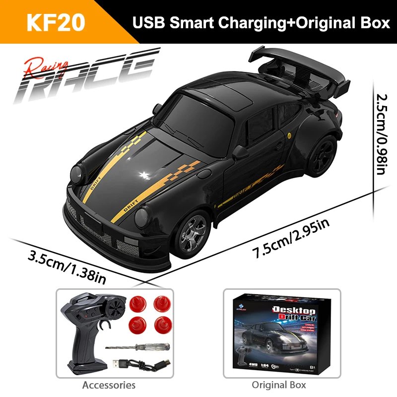 Mini samochód RC do driftu 1:64 - zdalnie sterowany model GTR Biały