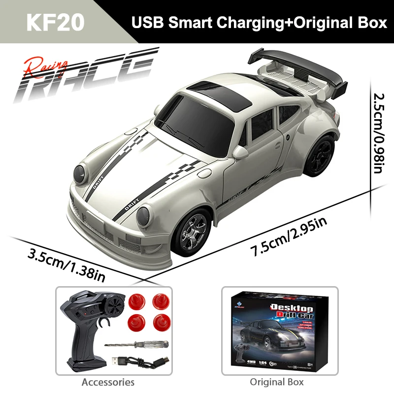 Mini samochód RC do driftu 1:64 - zdalnie sterowany model GTR Czarny