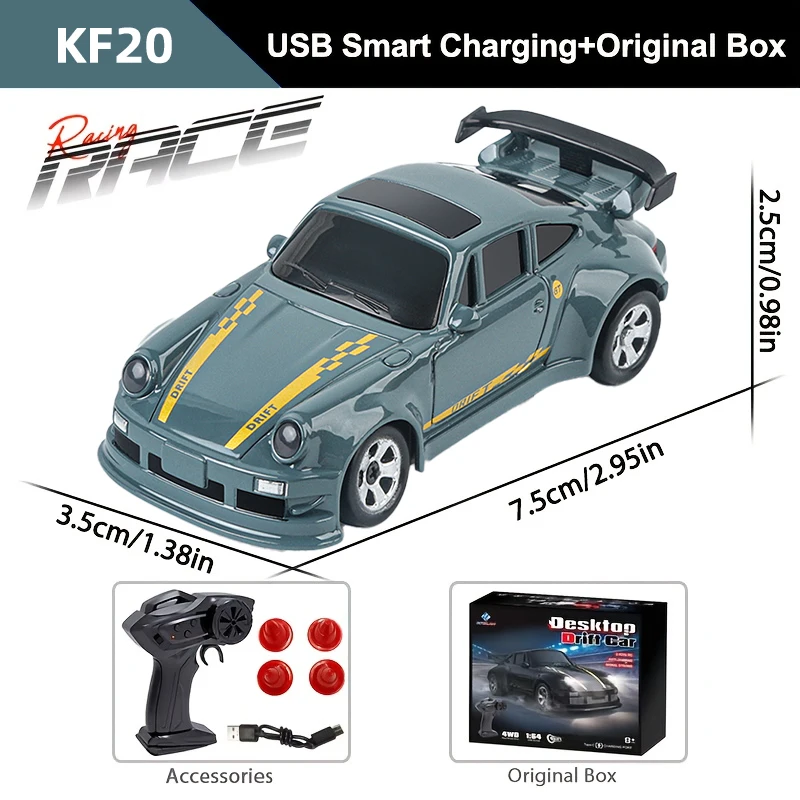 Mini samochód RC do driftu 1:64 - zdalnie sterowany model GTR Szary
