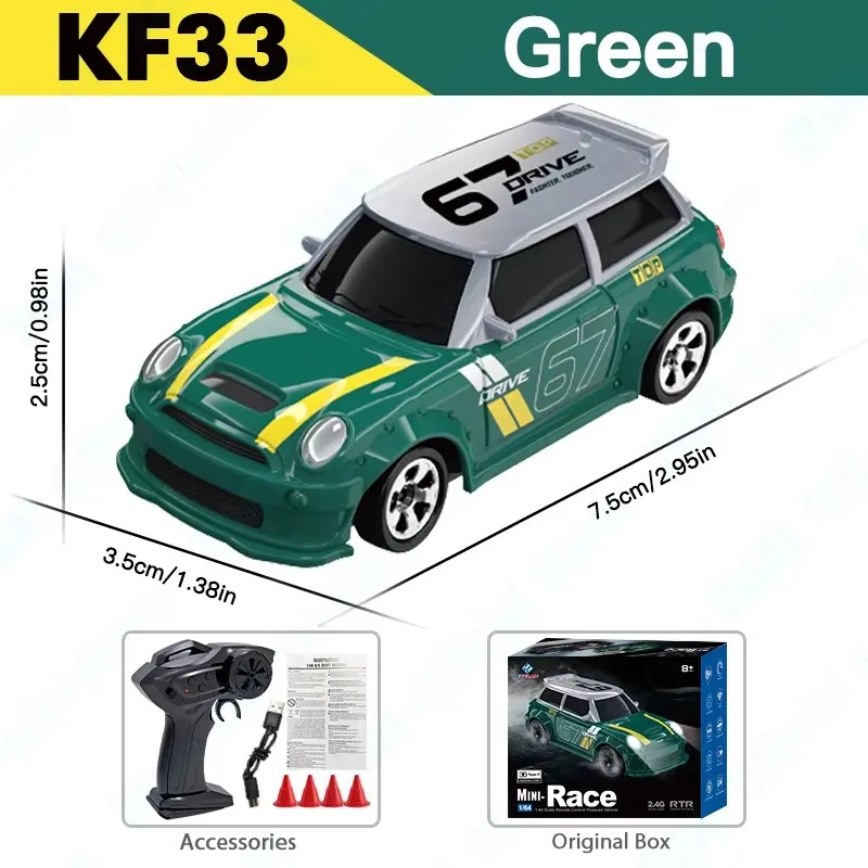Mini samochód RC do driftu 1:64 - zdalnie sterowany model GTR żółty