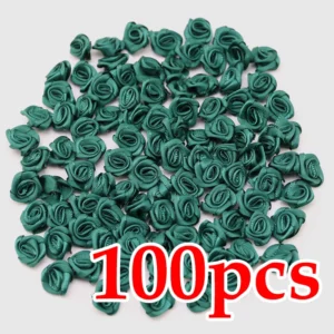 Mini satynowe kwiatki wstążkowe do dekoracji 100 szt Khaki