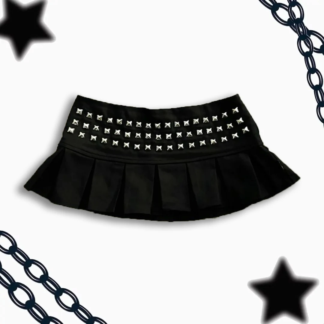 Mini spódniczka z ćwiekami w stylu Y2K gothic punk Black01