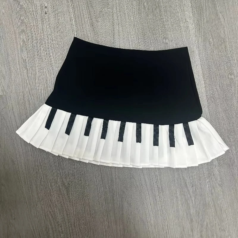 Mini spódniczka czarno-biała Y2K slim fit koreański styl Czarny