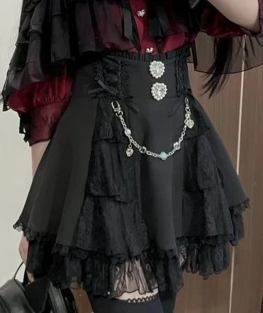 Mini spódniczka koronkowa w stylu lolita y2k Black03
