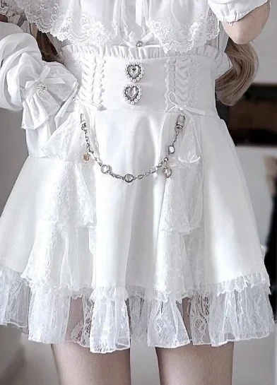 Mini spódniczka koronkowa w stylu lolita y2k White03