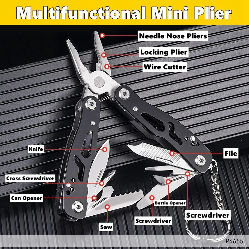 Mini szczypce kieszonkowe multitool z nożem, pilnikiem i śrubokrętem Czerwony