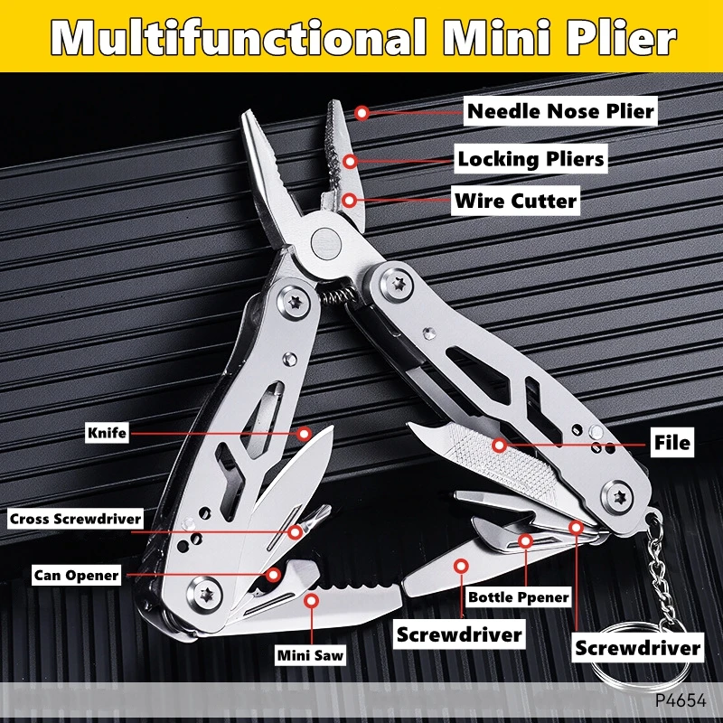 Mini szczypce kieszonkowe multitool z nożem, pilnikiem i śrubokrętem Srebrny