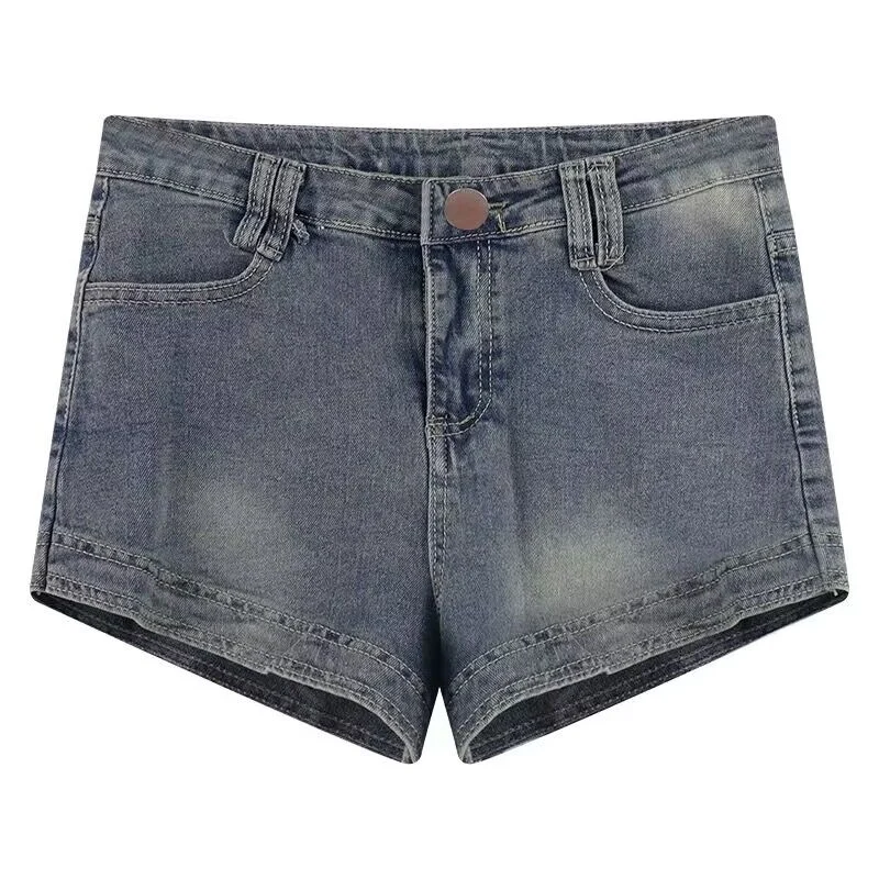Mini szorty jeansowe damskie ultra krótkie obcisłe Niebieski