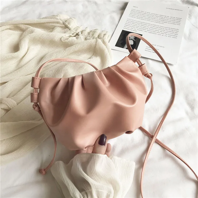 Mini torebka damska plisowana chmurka na ramię i crossbody Różowy